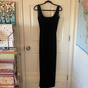 Vintage Nu-Mode Velour Velvet Maxi Jeweled Neckline Dress Navy Blue Size 7/8